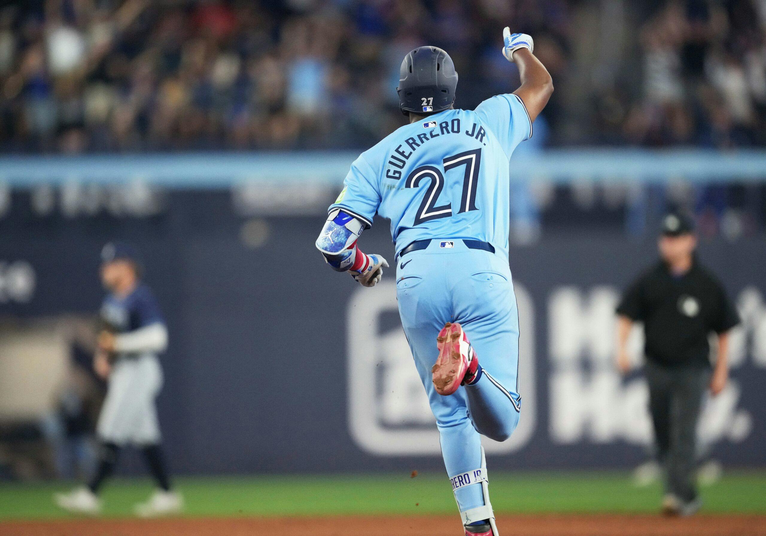 Toronto Blue Jays first base Vladimir Guerrero Jr. (27) runs the bases after hitting a home run against the Tampa Bay Rays during the sixth inning at Rogers Centre.